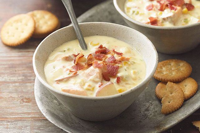 Corn and Salmon Chowder with Bacon