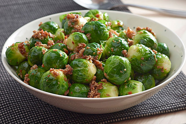 Brussels Sprouts with Bacon and Sun Dried Tomato Dressing