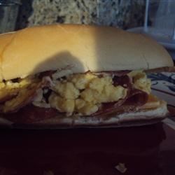 Scrambled Egg and Pepperoni Submarine Sandwich